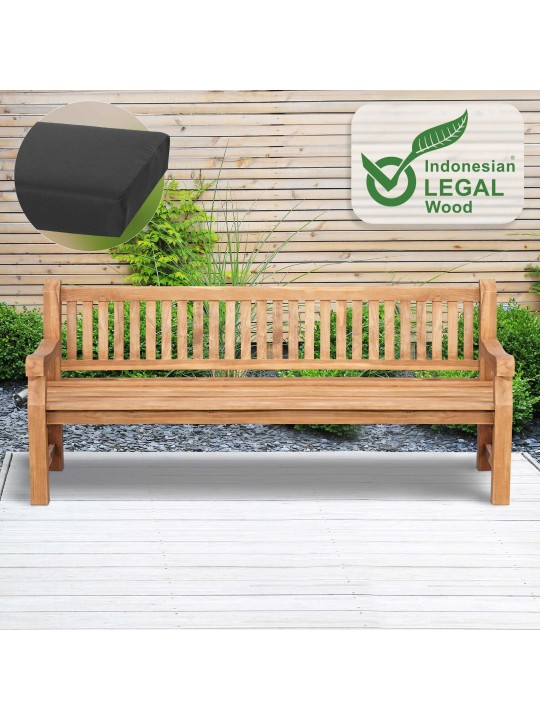 Teak bænk Jackson med sædehynde 220 cm + teak, mørkegrå Teak bænk Jackson med sædehynde 220 cm + teak, mørkegrå