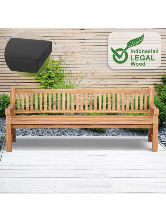 Teak bænk Jackson med sædehynde 240 cm + teak, mørkegrå Teak bænk Jackson med sædehynde 240 cm + teak, mørkegrå