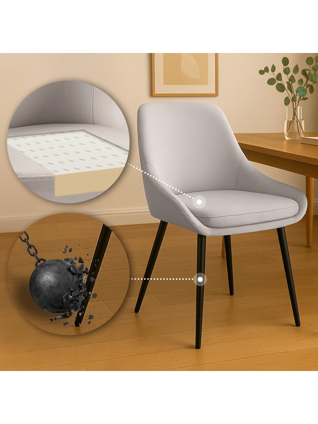 Sæt med 2 spisestuestole Elmira velvet, grå