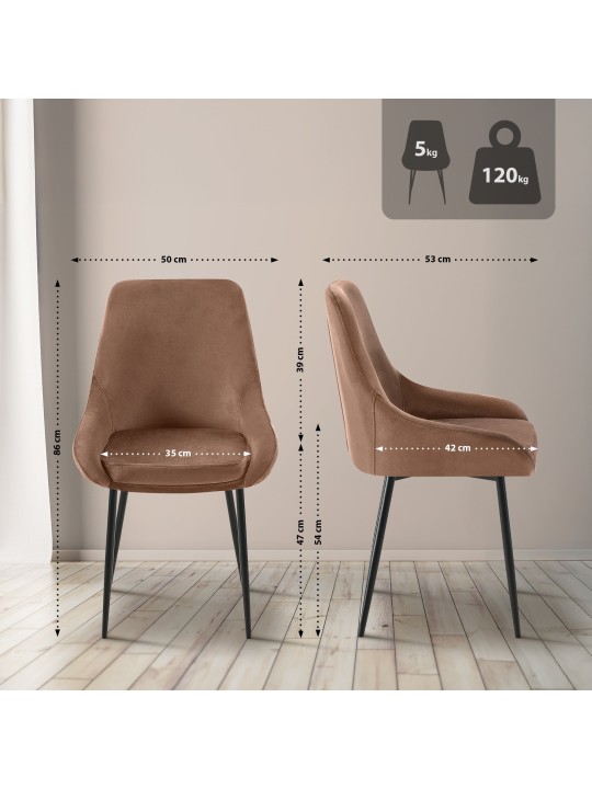 Sæt med 2 spisestuestole Elmira velvet, brun