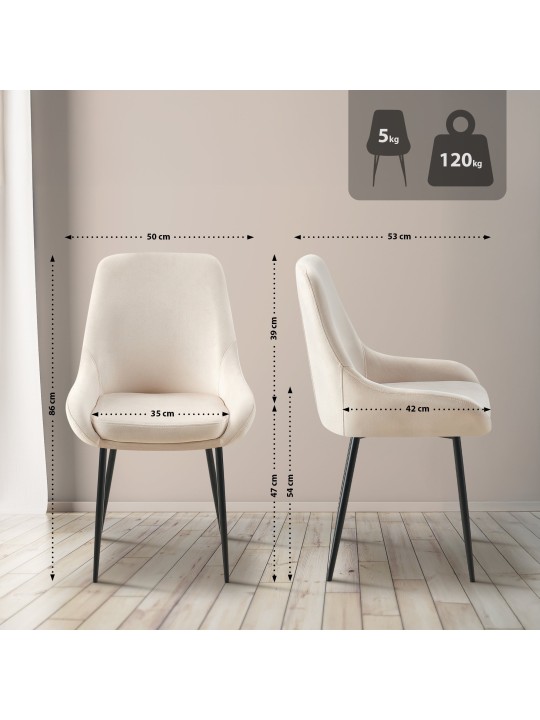 Sæt med 2 spisestuestole Elmira velvet, creme