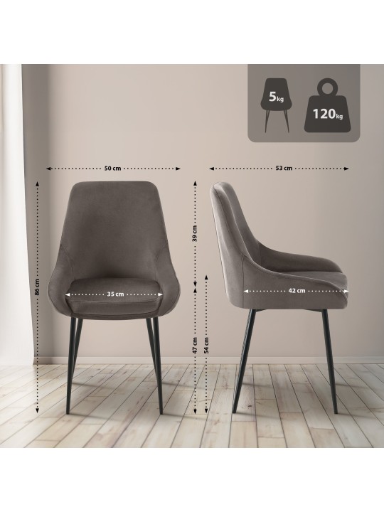 Sæt med 2 spisestuestole Elmira velvet, antracit