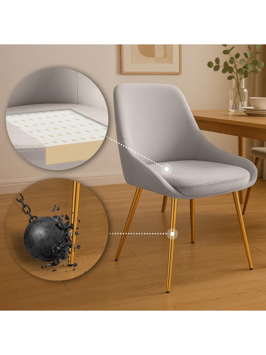 Sæt med 2 spisestuestole Elmira fløjlsguld, grå