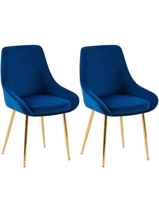 Sæt med 2 spisestuestole Elmira fløjlsguld, mørkeblå