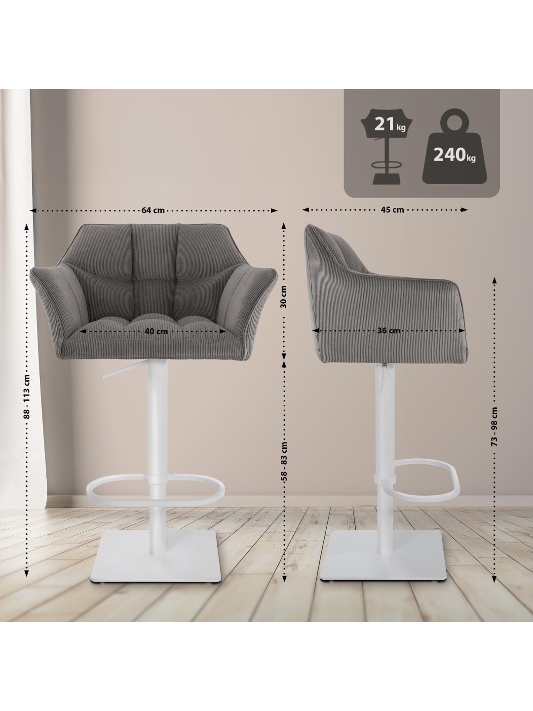 Barstol Damaso W Cord, taupe