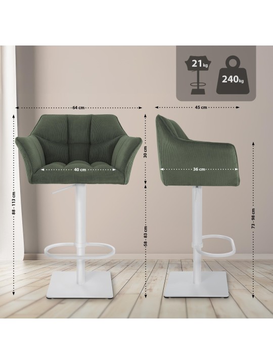 Barstol Damaso W Cord, grøn Barstol Damaso W Cord, grøn