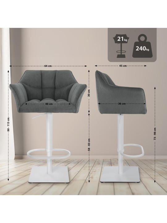 Barstol Damaso W Cord, grå