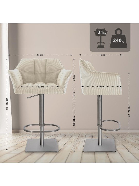 Bar stool Damaso E Cord, creme