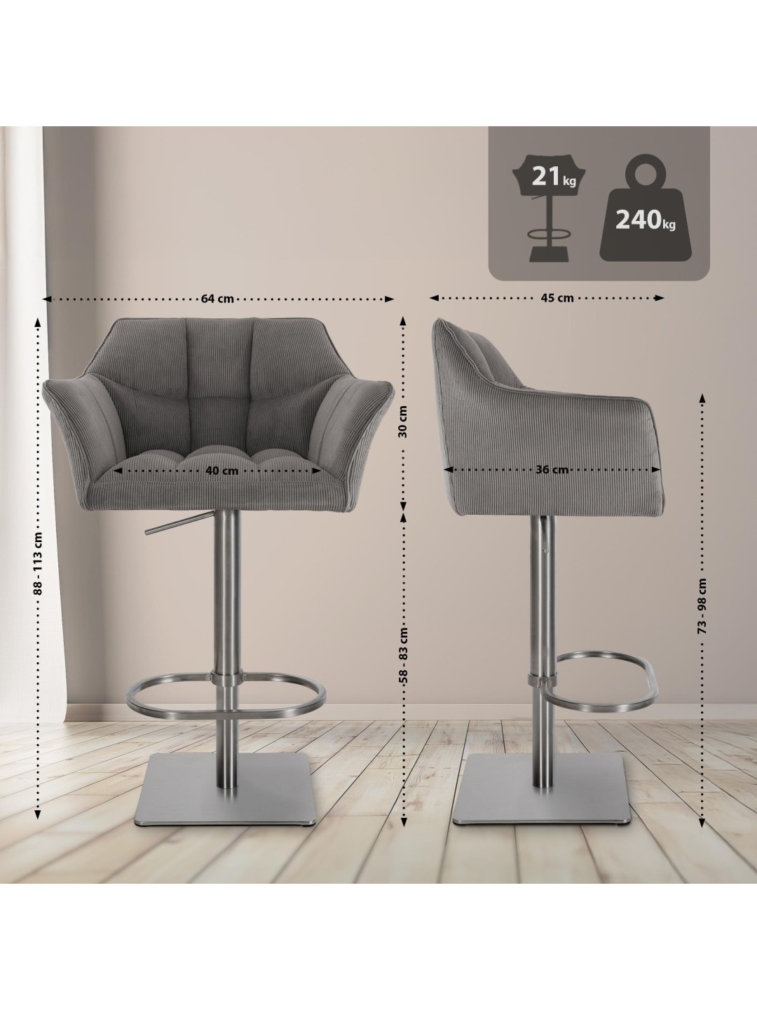 Barstol Damaso E Cord, taupe