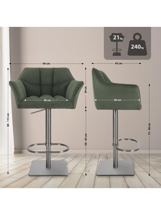 Barstol Damaso E Cord, grøn Barstol Damaso E Cord, grøn