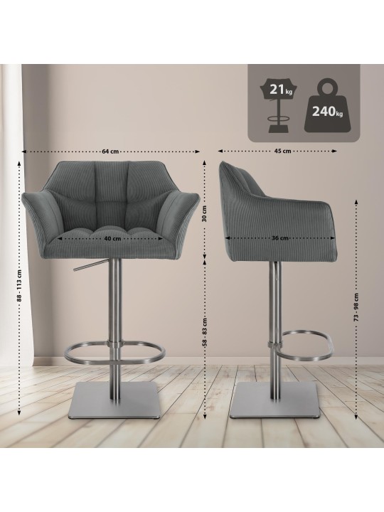 Barstol Damaso E Cord, grå