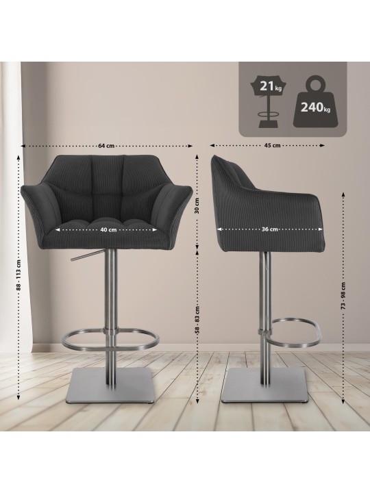 Barstol Damaso E Cord, mørkegrå Barstol Damaso E Cord, mørkegrå