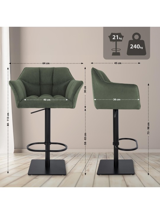 Barstol Damaso B Cord, grøn