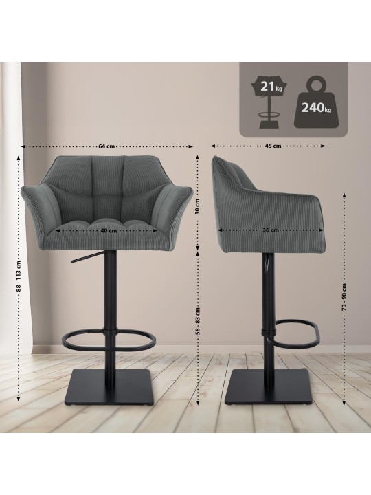 Barstol Damaso B Cord, grå Barstol Damaso B Cord, grå