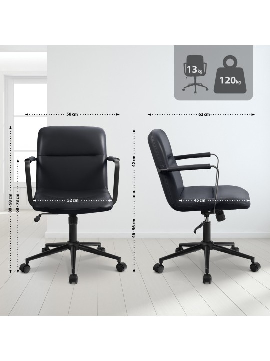 Kontorstol Hilda ægte læder, sort Kontorstol Hilda ægte læder, sort