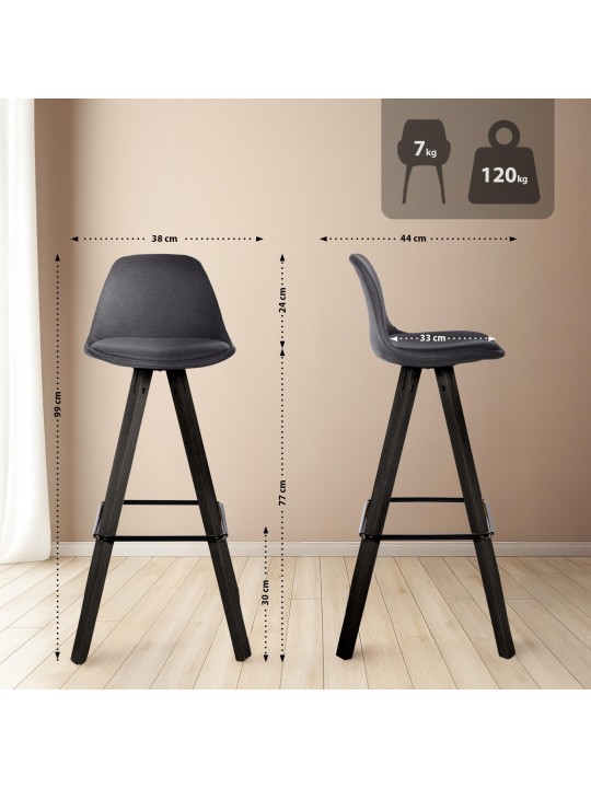 Sæt med 2 barstole Corbin Fabric Square, mørkegrå