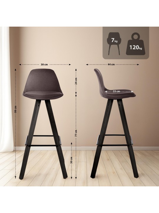 Sæt med 2 barstole Corbin Fabric Square, brun