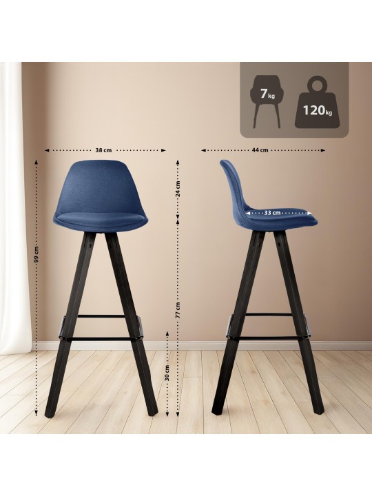 Sæt med 2 barstole Corbin Fabric Square, blå