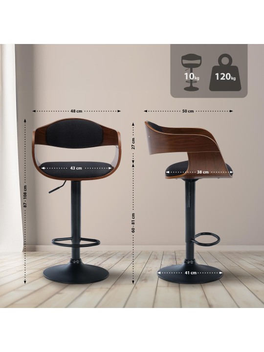 Barstol Kingston B stof, valnød/sort