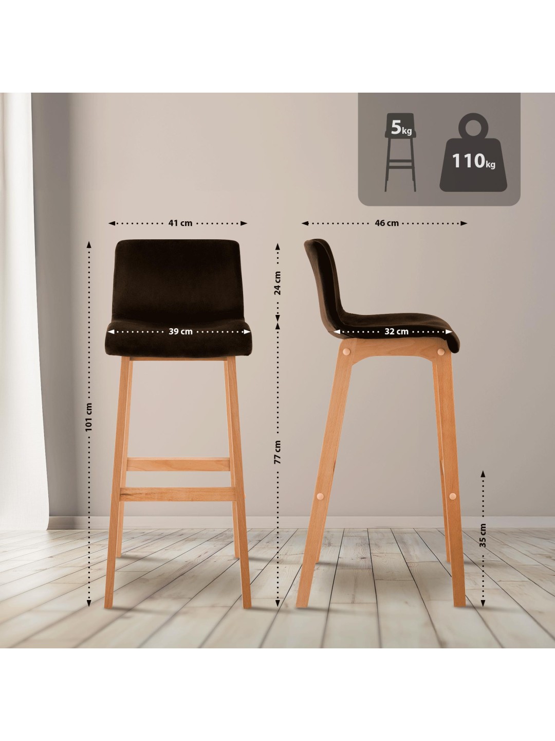 Barstol Hoover Velvet Natura, brun