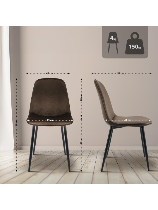 Sæt med 2 Maryam-fløjl spisestuestole, brun Sæt med 2 Maryam-fløjl spisestuestole, brun