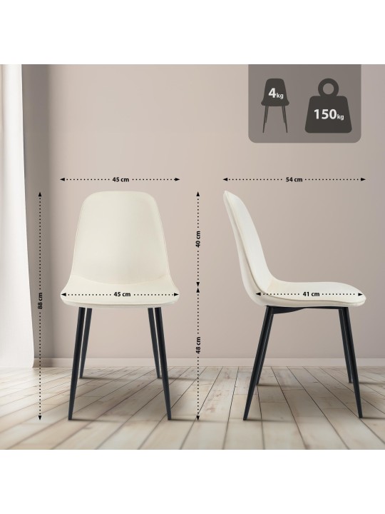 Sæt med 2 Maryam-fløjl spisestuestole, creme Sæt med 2 Maryam-fløjl spisestuestole, creme