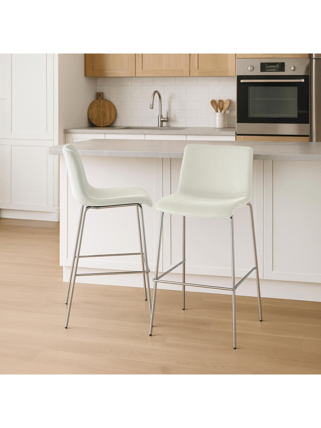 Barstol Hoover fløjl 4-fods krom, creme