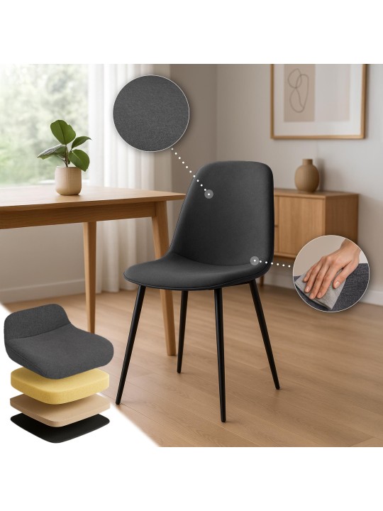 Sæt med 2 spisestuestole Maryam stof, mørkegrå Sæt med 2 spisestuestole Maryam stof, mørkegrå