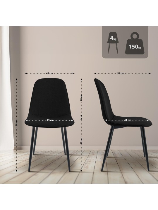 Sæt med 2 spisestuestole Maryam stof, sort Sæt med 2 spisestuestole Maryam stof, sort