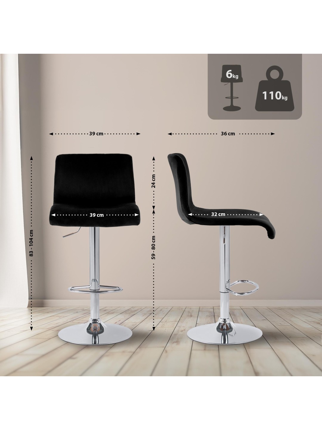 Barstol Hoover velvet C, sort