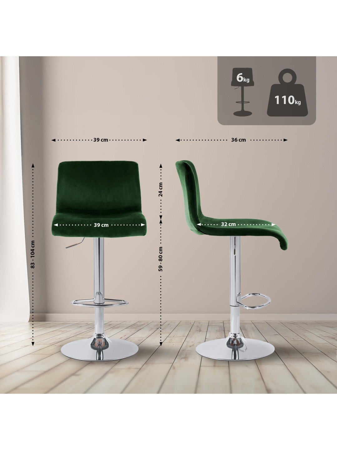 Barstol Hoover velvet C, grøn
