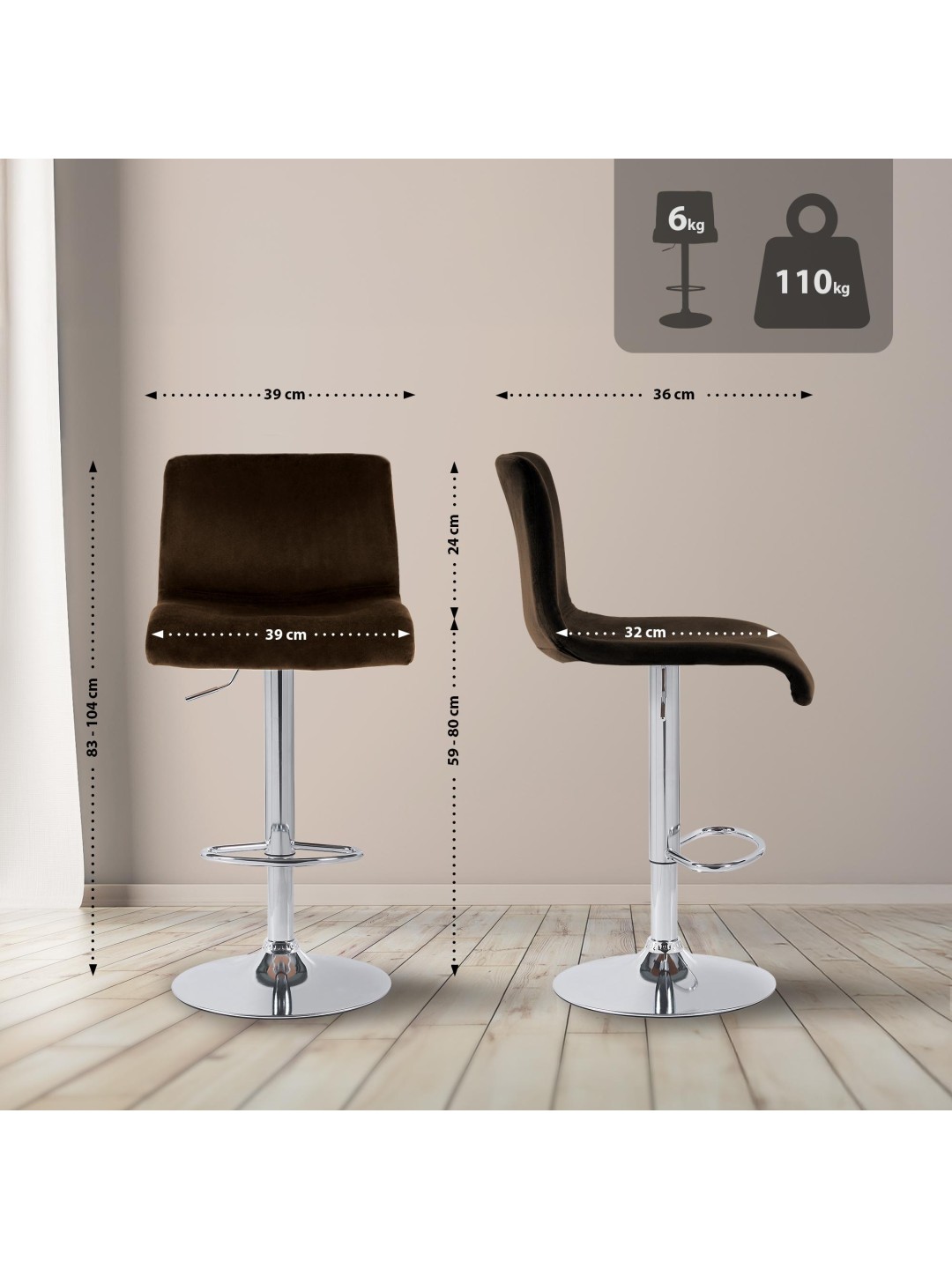 Barstol Hoover velvet C, brun