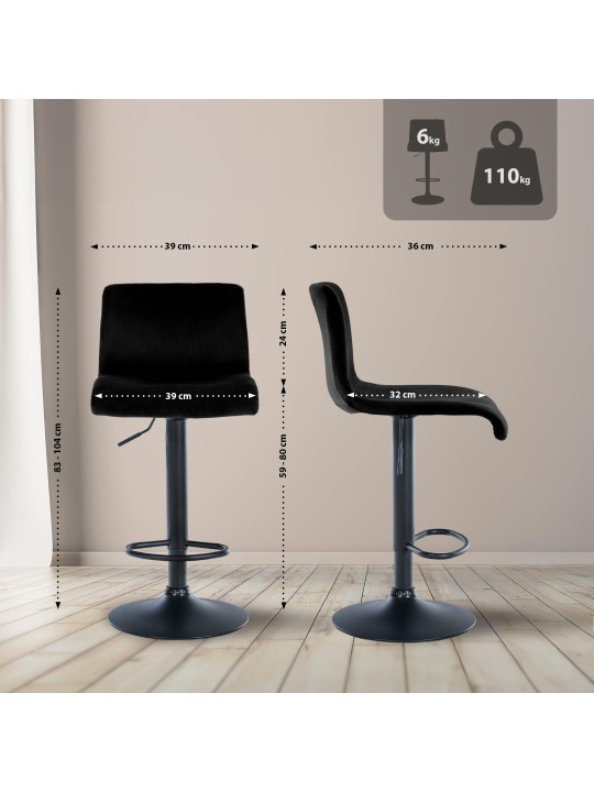 Barstol Hoover fløjl B, sort