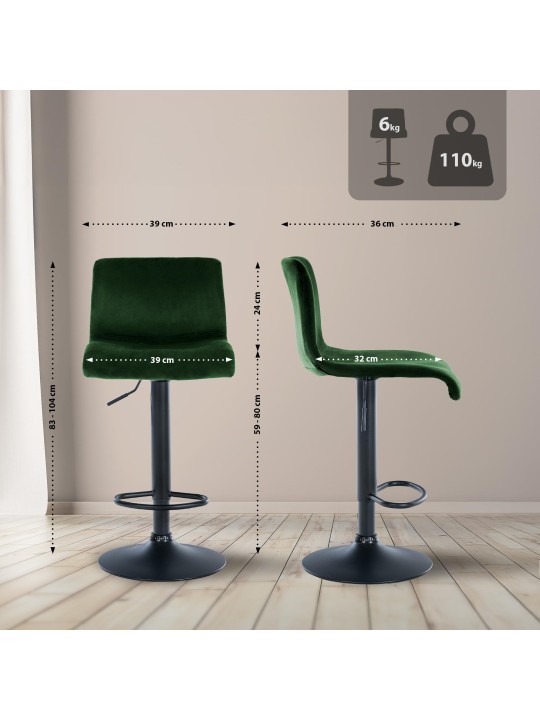 Barstol Hoover fløjl B, grøn