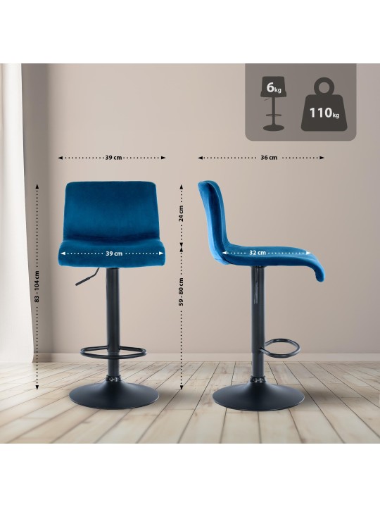 Barstol Hoover fløjl B, blå