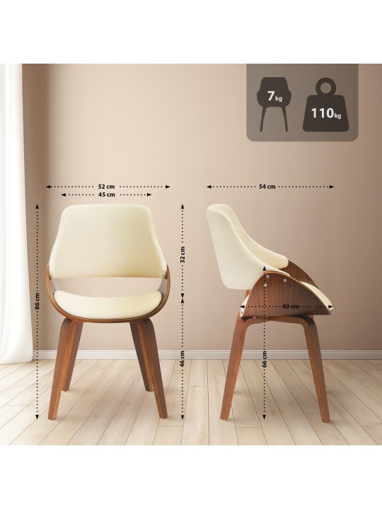 Sæt med 2 spisestuestole Vangale, valnød/creme