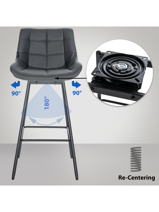 Sæt med 4 Weston drejelige barstole Kunstlæder, grå