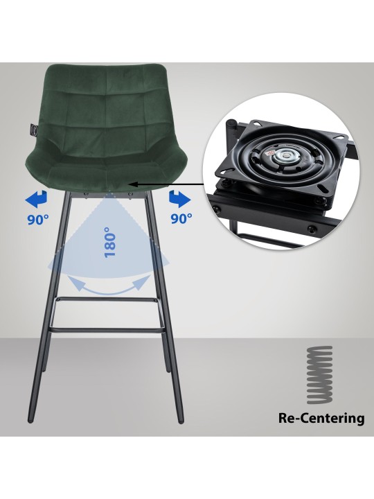 Sæt med 4 Weston Swivel Velvet barstole, mørkegrøn Sæt med 4 Weston Swivel Velvet barstole, mørkegrøn