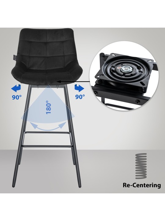 Sæt med 4 Weston Swivel Velvet barstole, sort Sæt med 4 Weston Swivel Velvet barstole, sort