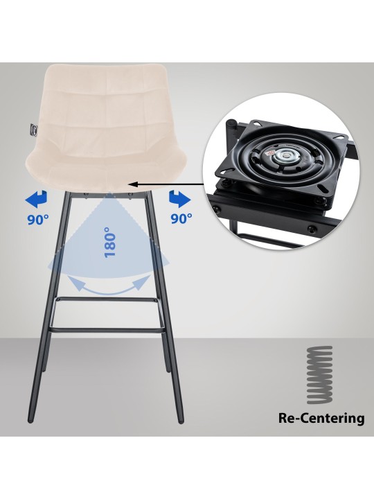 Sæt med 4 Weston Swivel Velvet barstole, creme Sæt med 4 Weston Swivel Velvet barstole, creme