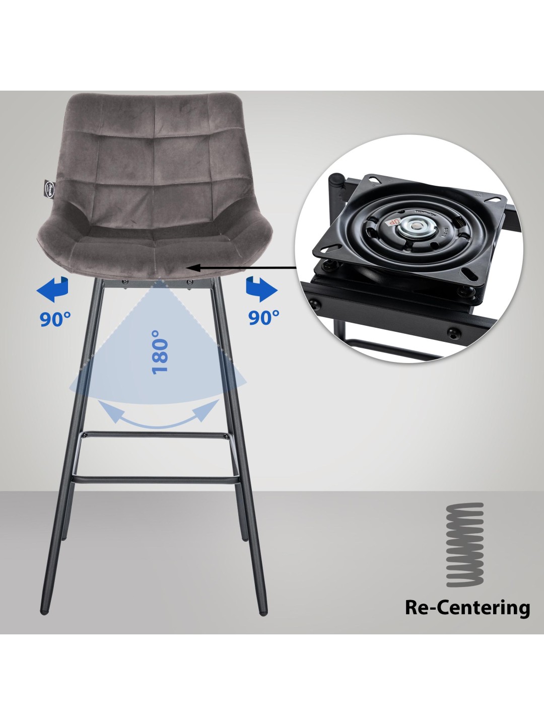 Sæt med 4 Weston Swivel Velvet barstole, grå