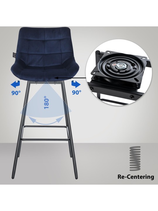 Sæt med 4 Weston Swivel Velvet barstole, blå Sæt med 4 Weston Swivel Velvet barstole, blå