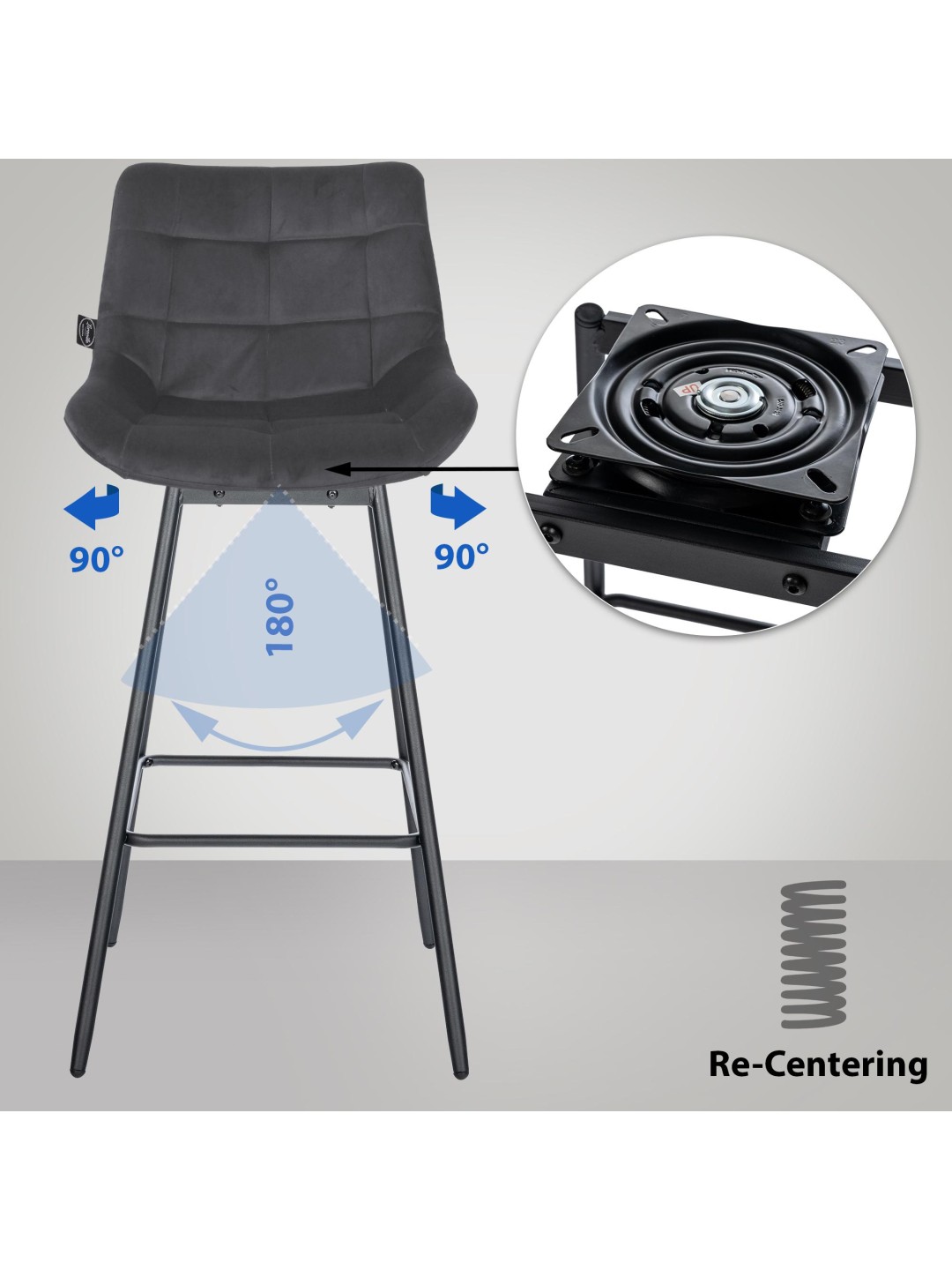 Sæt med 4 Weston Swivel Velvet barstole, mørkegrå