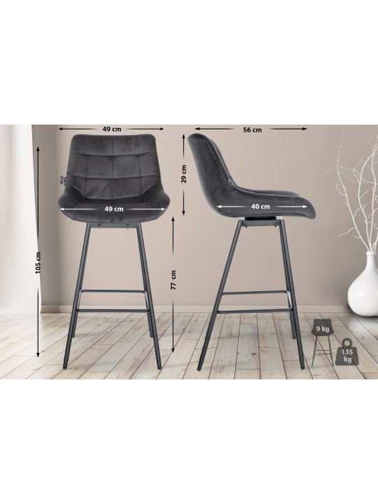 Sæt med 4 Weston Swivel Velvet barstole, mørkegrå Sæt med 4 Weston Swivel Velvet barstole, mørkegrå