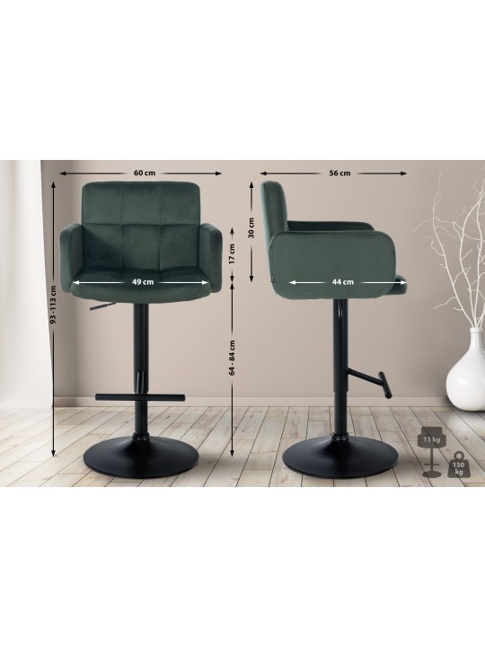 Sæt med 2 barstole Los Angeles fløjl, mørkegrøn Sæt med 2 barstole Los Angeles fløjl, mørkegrøn