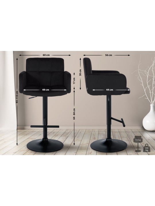 Sæt med 2 barstole Los Angeles fløjl, sort