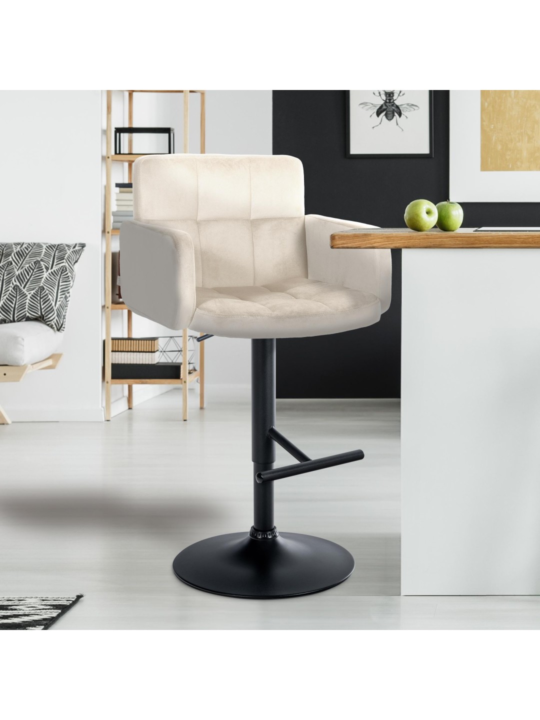 Sæt med 2 barstole Los Angeles fløjl, creme