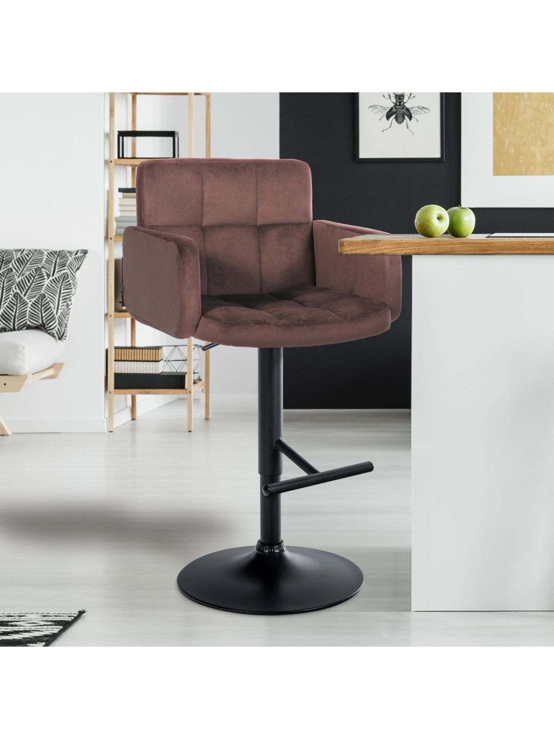 Sæt med 2 barstole Los Angeles fløjl, brun