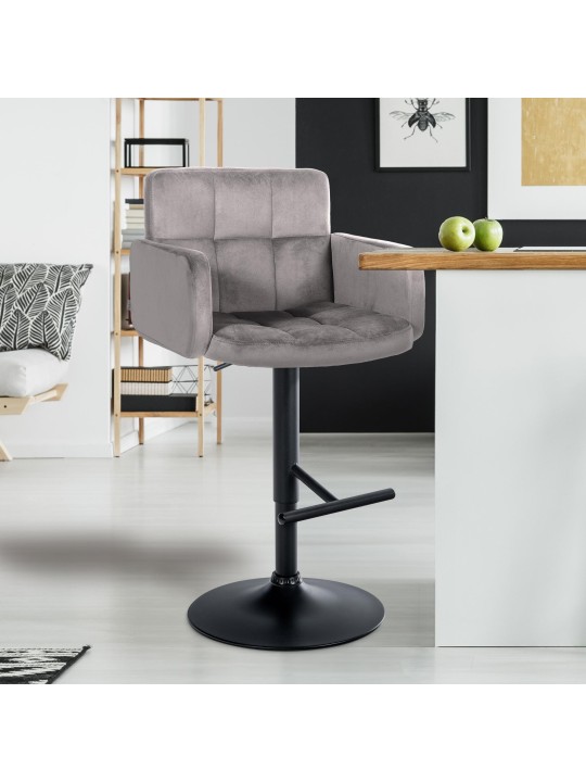 Sæt med 2 barstole Los Angeles fløjl, grå