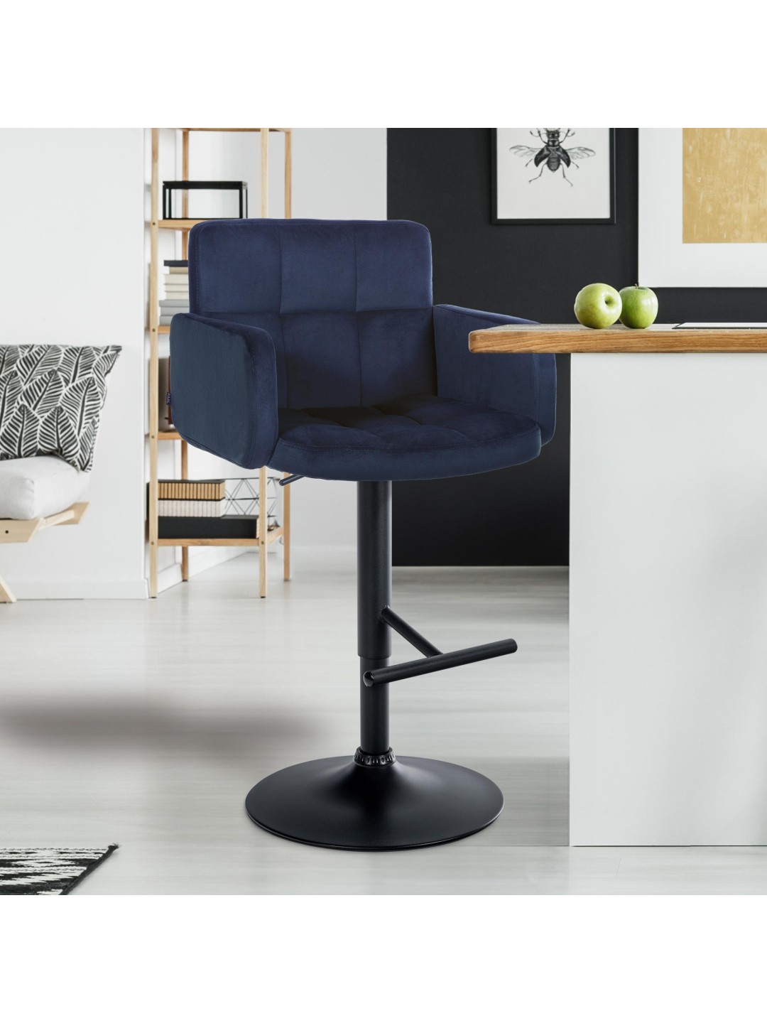 Sæt med 2 barstole Los Angeles fløjl, blå